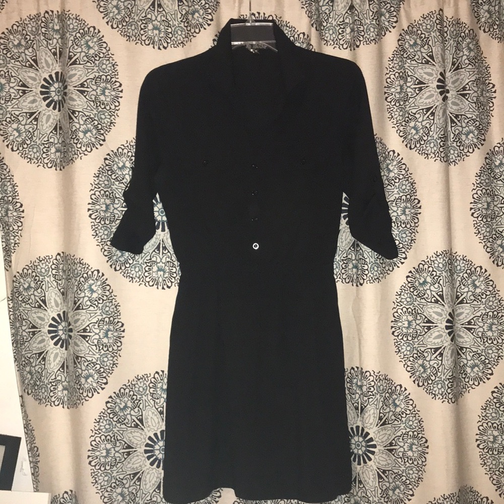Black Three-Quarter Button-Up Dress